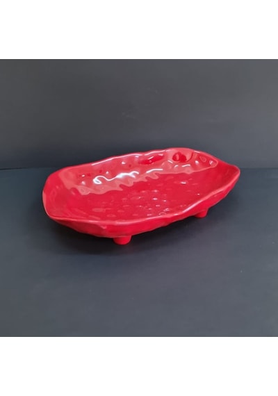 2 Adet Melamin Ayaklı Kayık Tabak Salata Ve Sunum Tabağı 30x19x6 Cm Kırmızı Kırmızı