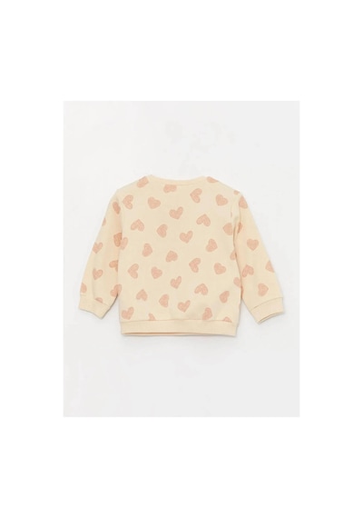 LC Waikiki Lcw Baby Ekru Bisiklet Yaka Uzun Kollu Baskılı Kız Bebek Sweatshirt Ve Tayt 2'li Takım