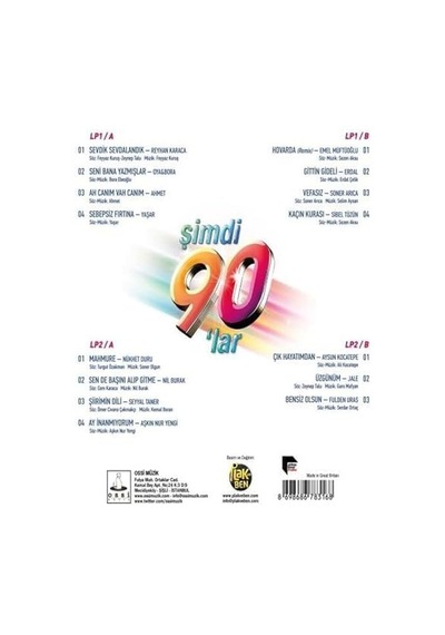 My Yonca Çeşitli Sanatçılar Şimdi 90&apos Lar - Plak - 2 Lp / 2 Plak