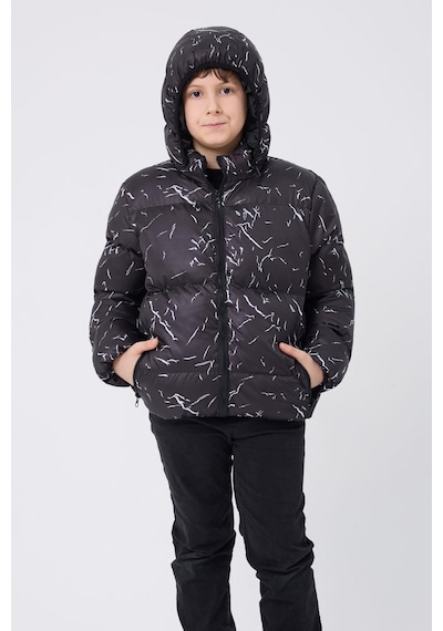 Erkek Çocuk Çıkabilir Kapüşonlu Su Ve Rüzgar Geçirmez Cepli Kışlık Şişme Mont & Kaban & Parka-62 Siyah