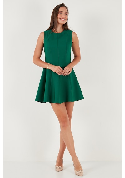 Lela Regular Fit Bisiklet Yaka Volanlı Mini Boy Bayan Elbise 6525647 Zümrüt