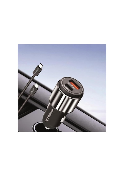 Tr 45w Type-c Kablolu Hızlı Şarj Adaptörü Araç Çakmaklık Şarj