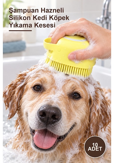 10 Adet Şampuan Hazneli Silikon Kedi Köpek Yıkama Kesesi