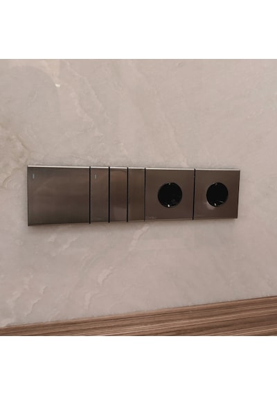 MERALLI INOX 3'lü vavien anahtar, hakiki fırçalanmış paslanmaz çelik, çerçevesiz 86×86 Modüler  kasa dahil