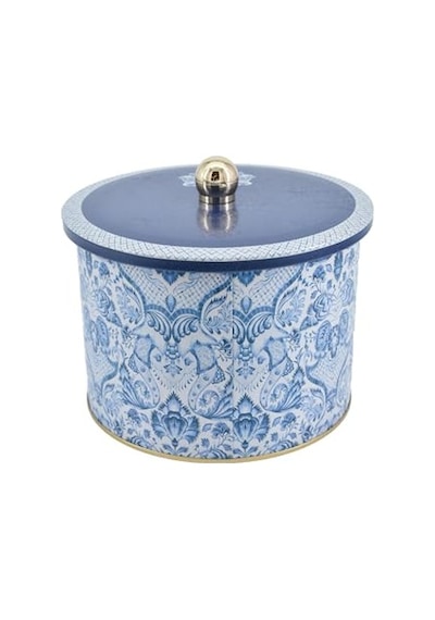 Ayrex Azulejos Desenli Yuvarlak Metal Saklama Kabı 14 Cm, Erzak Kabı - Organizer Kutu 17,5 Cm X 13 Cm Azulejos Hello Diğer