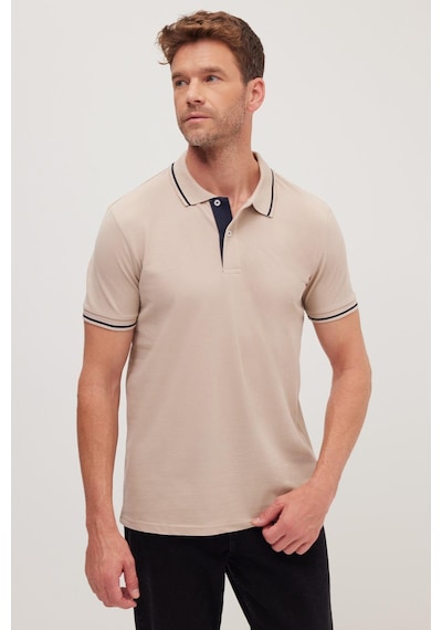 Tudors Erkek Slim Fit Dar Kesim %100 Pamuk Yumuşak Dokulu Serin Tutan Kumaş Düz Pike Taş Polo Yaka Tişört-42251 Taş