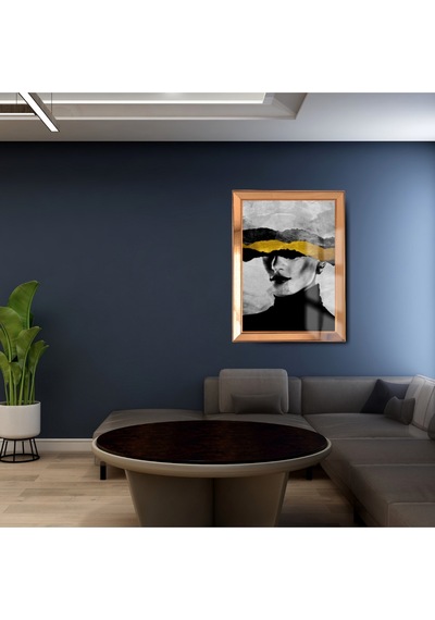 Gold Çerçeveli Varak Detaylı Gold Black Kadın Cam Ayna Çerçeveli Tablo