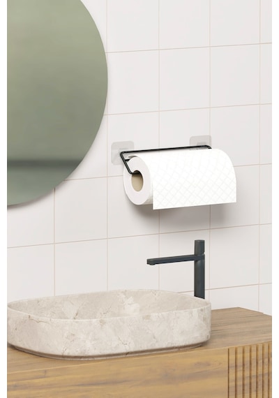 Zabata Yapışkanlı Kağıt Havluluk Siyah Kağıt Havlu Askısı Tutacağı Metal Banyo Mutfak Havluluğu Minimal Siyah