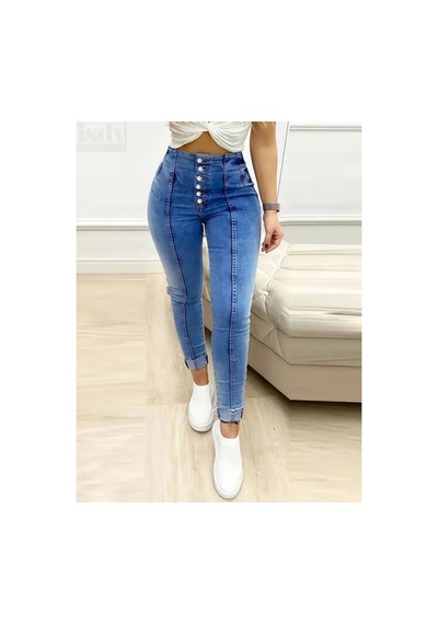 Butik İstanbul Kadın Yüksek Bel Önden Düğmeli Jean Pantolon Lacivert
