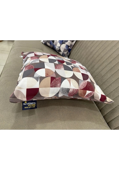 Nivemeshome Mozaik Bordo-gri 45x45 Dolgulu Kırlent Kılıfı Bordo-gri