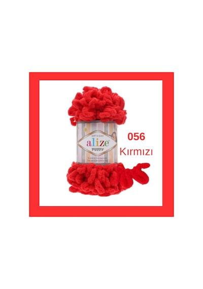 Puffy El Örgü Ipliği Büyük Ilmek Tekli - 100 Gr. 9 Mt. Parmak Ipi, Battaniye Ipi 56 Kırmızı
