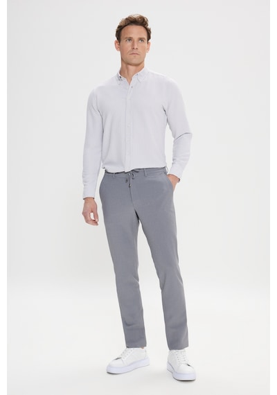 AC&Co / Altınyıldız Classics Erkek Grı Slim Fit Dar Kesim Beli Bağlamalı Yan Cep Gofre Desenli Pantolon Gri