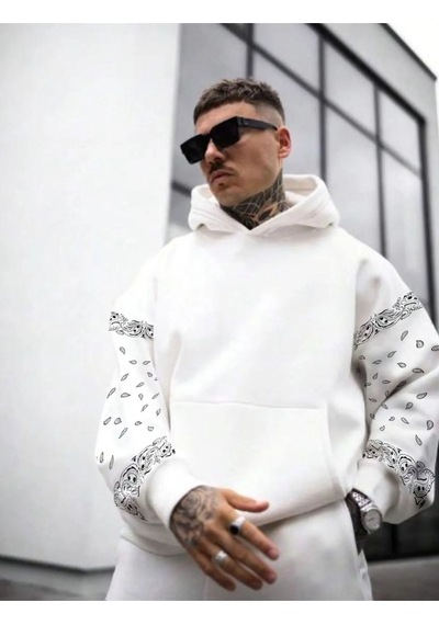 Altamira Erkek Kahverengi Kol Desenli Oversize Kapşonlu Sweatshirt 001