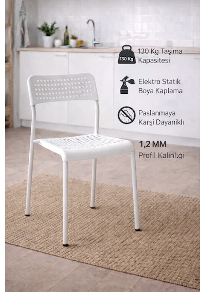 2'li Mari Beyaz Mutfak Sandalyesi Ve Balkon Sandalyesi Plastik Oturma Alanlı, Metal Ayaklı, Bahçe