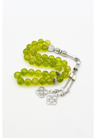 Doğal Peridot Taşlı 33'lük Tesbih Metal Püsküllü 10mm Küre Kesim 902256