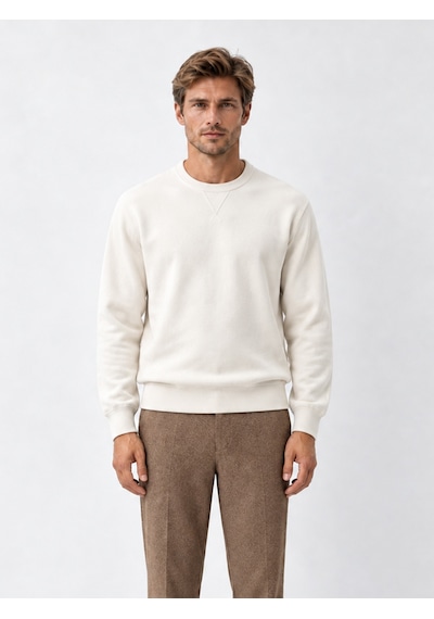 Xint Ekru Regular Fit Bisiklet Yaka Pamuklu Sweatshirt 300291