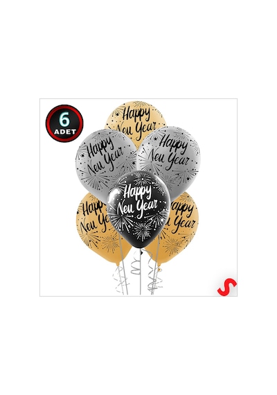 Happy New Year Yılbaşı Balonu, 30cm X 6 Adet Renkli