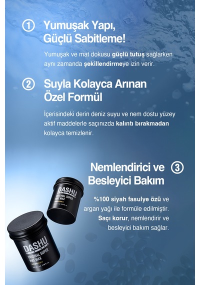 Ultra Güçlü, Mat Bitişli, Kalıntı Bırakmayan, Besleyici Dashu For Men Premium Original Super Mat Wax