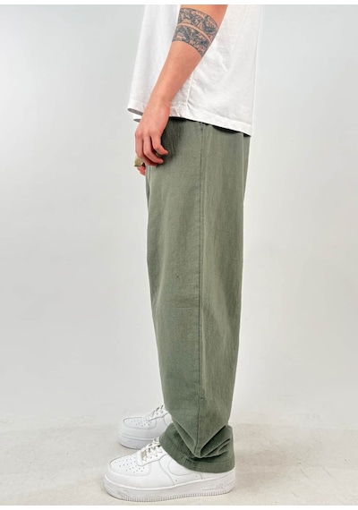 Zaee Keten Baggy Pantolon Haki Yeşil