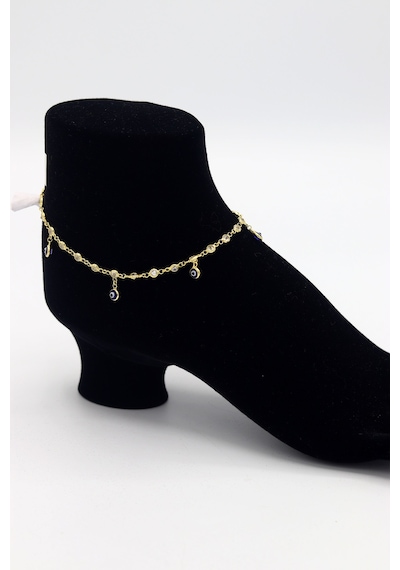 Zirkon Taşlı Lacivert Nazar Boncuklu Model Gold Renk 925 Ayar Gümüş Kadın Halhal 201025740 Altın