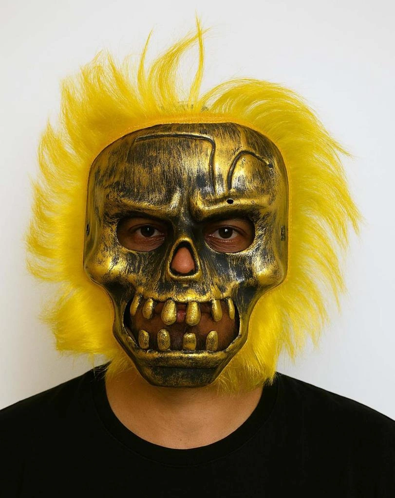 Wild Skull - Bakır Kafatası Sarı Saçlı İskelet Maske Yetişkin