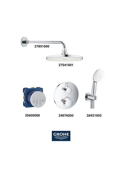 Grohtherm Termostatik Ankastre Banyo Bataryası Seti Gagasız Oval Geniş Oval Tepe Duşlu Krom