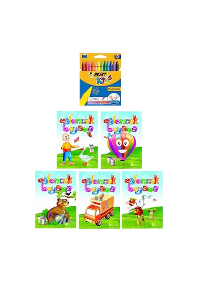 3-6 Yaş Eğlenceli Boyama 5 Li Kitapları+silinebilir 12 Li Pastel Boya