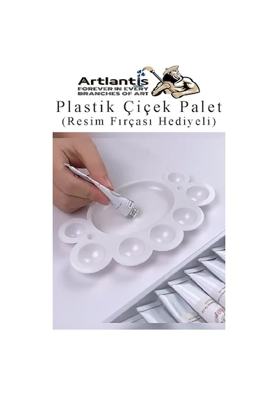 Plastik Çiçek Palet 1 Adet Çiçek Boya Paleti 8 Hazneli 17 Cm Resim Boyama Paleti Fırça Hediyeli Sanatsal Hobi