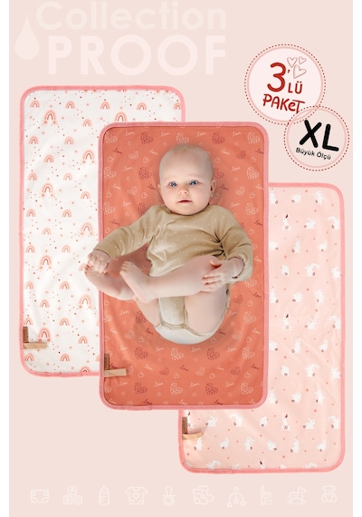 3lü Alt Açma Değiştirme Örtü Sıvı Geçirmez Koruyucu Alez Yıkanabilir Bebek Bakım Pedi XL SomonGrup