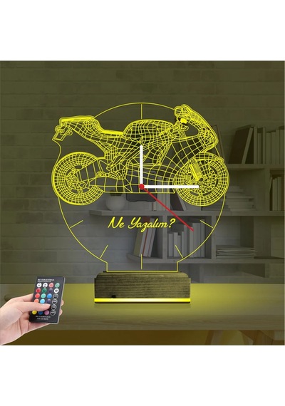 Luvivia Motorsiklet Motor V1 Kişiye Özel Saatli 3d Lamba - Masa Gece Lambası Şeffaf