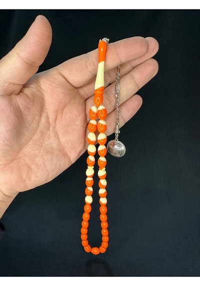 Turuncu Bilardo Topu Benzetme Toz Kehribar Tesbih Beyzi Kesim 12x8mm T-698
