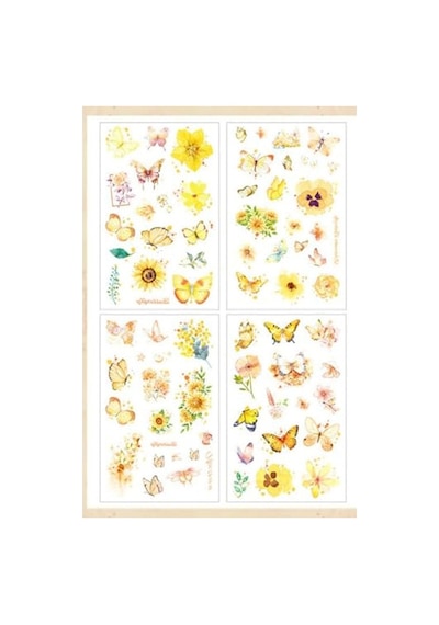 70 Adet Çiçek Sticker Seti, 4 Sayfa Şeffaf Kelebek Temalı Abanoz
