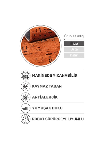 Venüs Kiremit Iskandinav Kilim, Yumuşak, Kaymaz Tabanlı, Yıkanabillir, Antialerjik Pamuk Halı Turuncu