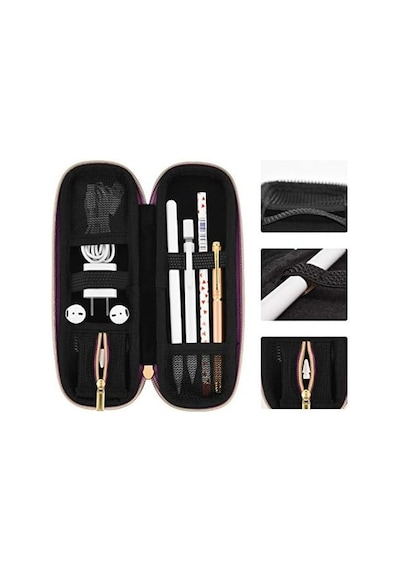 Comfyable Apple Pencil İçin Kalem Tutucu Kalem Kutusu, Kalem Aksesuarları Elastik Kayış Kol Koruyucu Taşıma Çantası Usb Kablosu Airpods File Cepli Airpods, Mor Glitter
