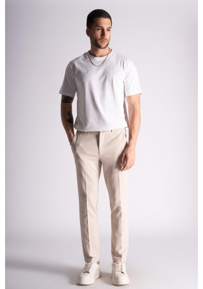 Yan Lastikli Slim Fit Chino Pantalon Bej Bej