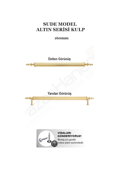 Sude Model Altın Altın Serisi Lüks Mobilya Kulpu 128 Mm - 160 Mm - 192 Mm - 224 Mm Seçenekli, Seçtiğiniz Ebat 2 Adet Gelir Altın 160mm