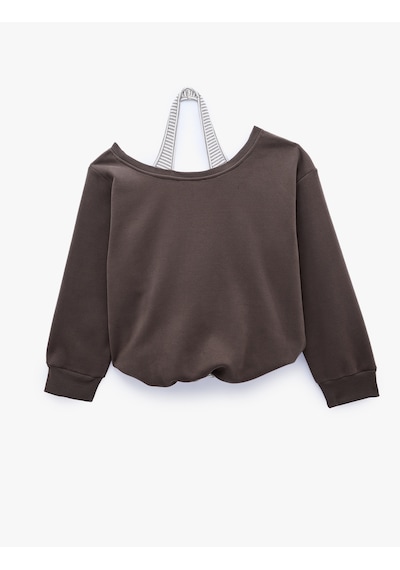 Koton Halter Yaka Uzun Kollu Şardonlu Baskılı Sweatshirt Kahverengi 7wal10255ık Kahve