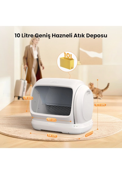 Ubpet C41 Akıllı Otomatik Kedi Tuvaleti, 106l Geniş Hacim, Mobil Uygulama, Otomatik Temizleme, Ağırlık Sensörü, 38db Sessiz Motor, Koku Hediyeli