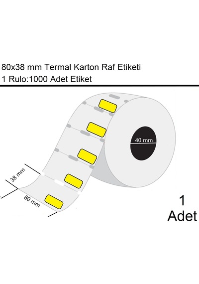 80x38 Mm Karton Termal Raf Reyon Etiketi Sarı Fiyat Çerçeveli 1000'li Sarım 1 Rulo Etiket 1