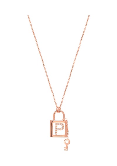 Anahtarlı P Harfi Gümüş Kolye Gold - Rose Gold - Gümüş