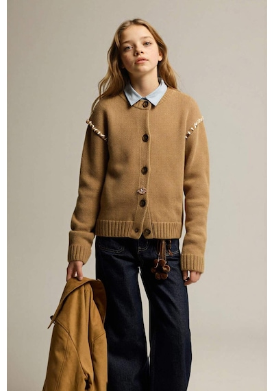 Defacto Nakışlı Bisiklet Yaka Hırka Kız Çocuk G6906a826spbg709 Bej-bg709