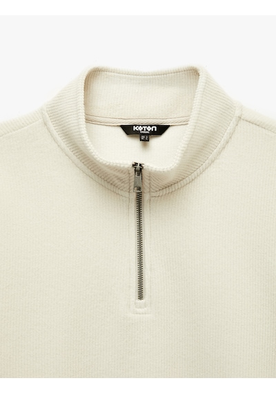 Koton Regular Fit Uzun Kollu Yarım Fermuarlı Sweatshirt Bej 7wam70012mk Ekru
