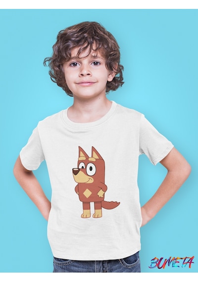 Bumeta Bluey Sevimli Köpek Kardeşler Rusty Çocuk Tişört T-shirt Beyaz