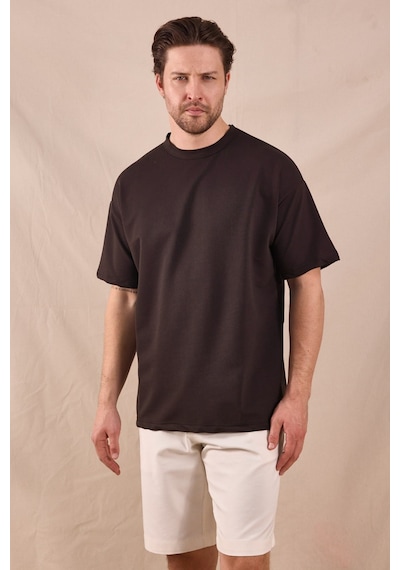 Tonny Black Rahat Kalıp Oversize Kesim T-shirt Erkek Acı Kahve T-shirt Tbtshrt020 Acı Kahverengi