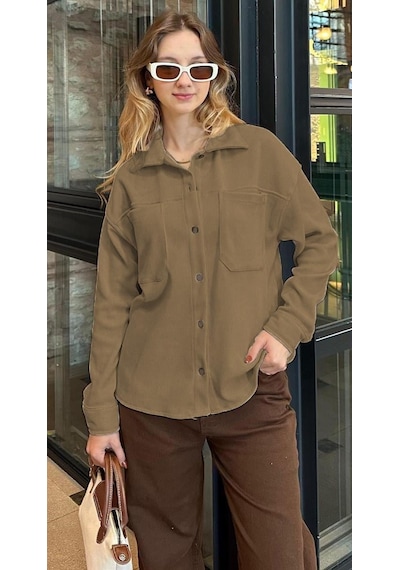 Madmext Camel Cep Detaylı Kadın Gömlek Mg2241 CAMEL