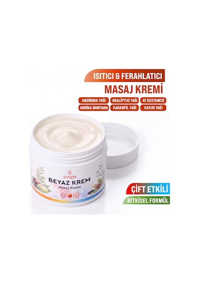 Synem Beyaz Krem Isıtıcı Ve Soğutucu Çift Etkili Masaj Kremi Arnika At Kestanesi Kafur Nane 100 Ml