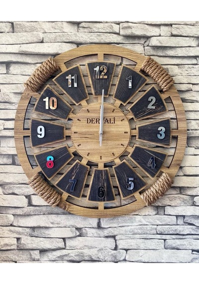 Ahşap Duvar Saati 50 Cm Siyah