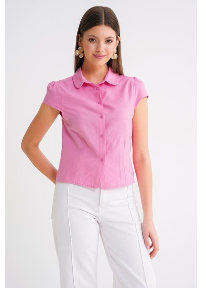 Mixray 4698 Kadın Ay Kol Fit Pensli Gömlek Pembe