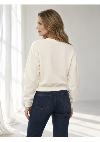 Nealirsanall.com Kadın Bisiklet Yaka Raglan Kol Basic Crop Sweatshirt Kahverengi
