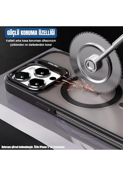 Apple iPhone 17 İle Uyumlu Magsafe Wireless Şarj Özellikli Kamera Standlı Lüks Mat Silikon Kılıf Lens Koruyucu Diğer